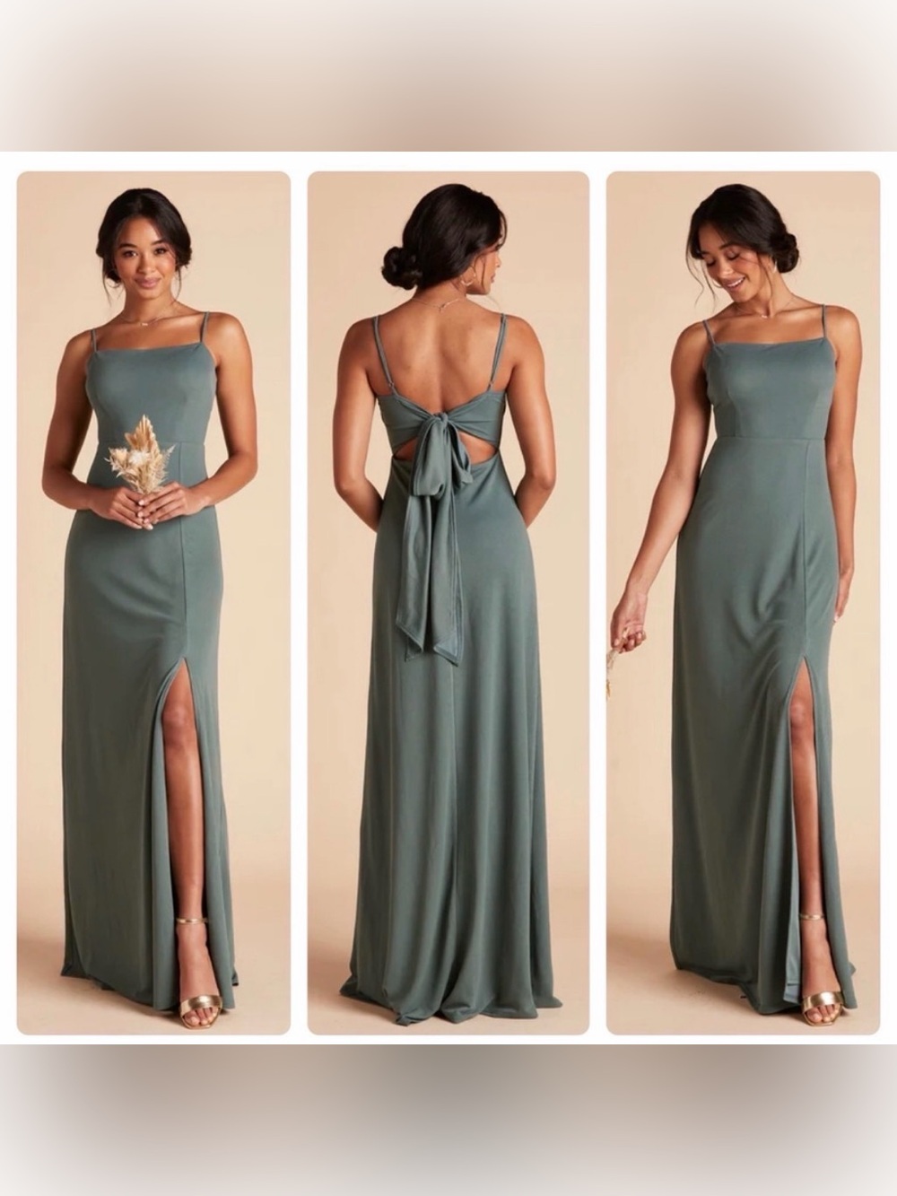 NWT Birdy Grey Benny Sea Glass Front Slit Tie Back Square Neck Maxi Dress L